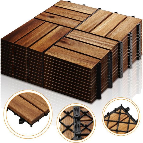 Jopassy 2M² Piastrelle In Legno Acacia Mosaico 22 Pezzi 30X30Cm Piastrelle Balcone Piastrelle Giardino Piastrelle Patio Piastrelle Giardino Patio Piastrelle Balcone-image