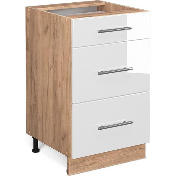 Vicco Mobiletto Base Per Cucina Fame-Line, 50 Cm Senza Piano Di Lavoro, Bianco Lucido/Quercia Dorata-image