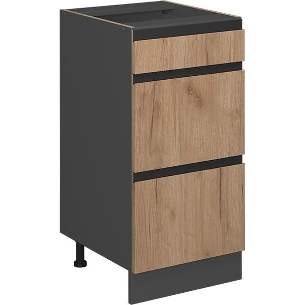 Vicco Mobiletto Base Per Cucina R-Line, 40 Cm Forma A J, Con Cassetti, Senza Piano Di Lavoro, Quercia Dorata/Antracite-image