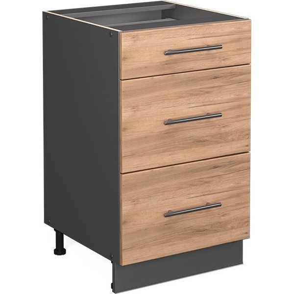 Vicco Mobiletto Base Per Cucina Fame-Line, 50 Cm Senza Piano Di Lavoro, Quercia Dorata/Antracite-image