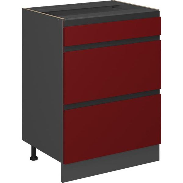 Vicco Mobiletto Base Per Cucina R-Line, 60 Cm Forma A J, Con Cassetti, Senza Piano Di Lavoro, Rosso/Antracite-image
