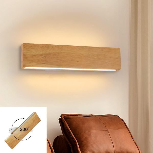 Zmh Led Lampada Da Parete Per Interni - 32CM Legno Moderna Lampada Per Corridoio Su E Giù 10W Design Lampada Per Scale Indiretta 3000K Illuminazione A Parete Bianco Caldo-image