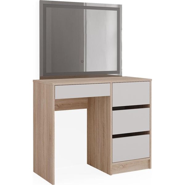 Vicco Tavolo Da Toeletta Sherry, 90 Cm Con Specchio A Led, Sonoma/Bianco-image