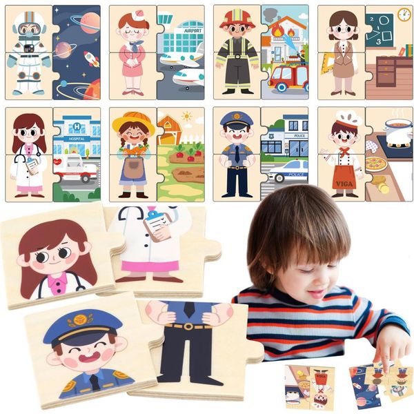 Viga Puzzle Di Legno Che Abbina Le Professioni-image