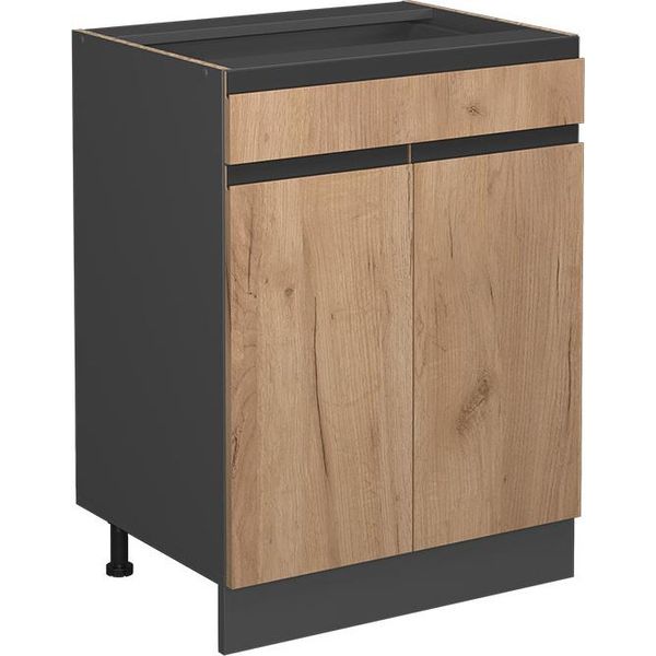 Vicco Mobiletto Base Per Cucina R-Line, 60 Cm Forma A J, Con Cassetto, Senza Piano Di Lavoro, Quercia Dorata/Antracite-image