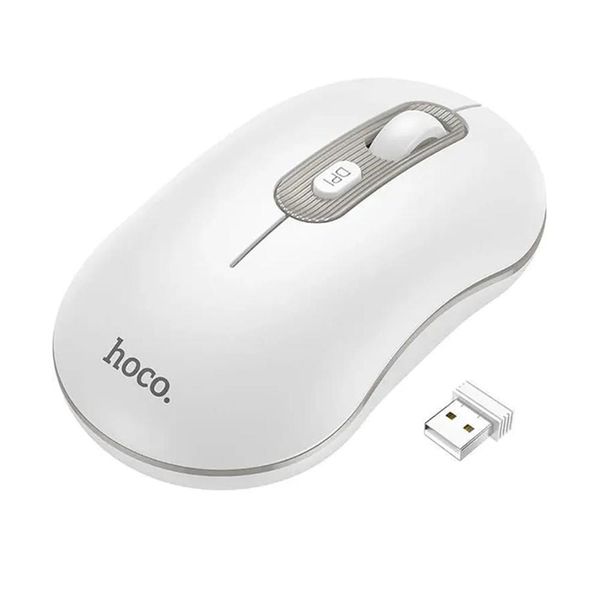 Hoco Mouse Wireless 2.4G Dpi 1600 4 Pulsanti (4D)Platinium GM21 Bianco Connessione Wireless-image