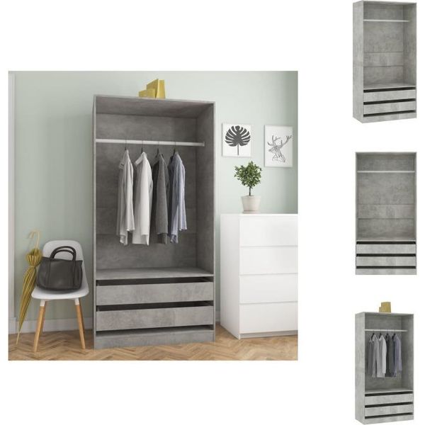 Vidaxl Armadio Grigio Cemento 100X50X200 Cm Materiale A Base Di Legno - Armadi-image