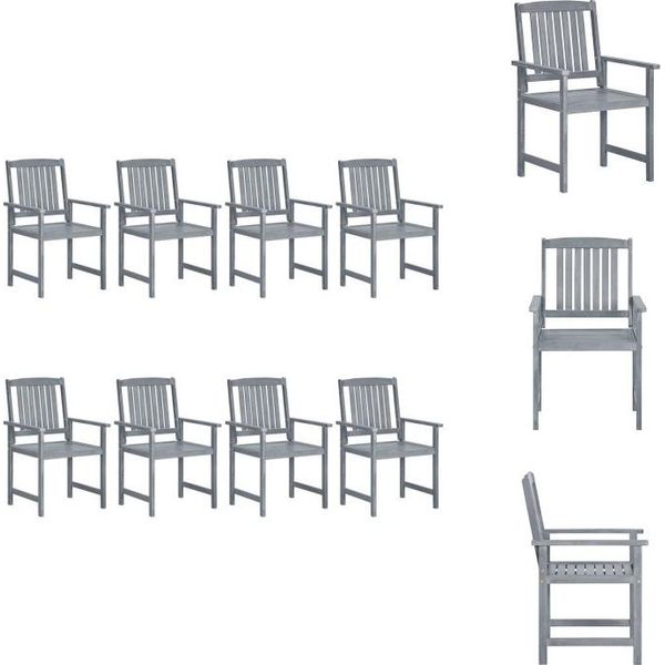Vidaxl Sedie Da Giardino 8 Pz. Legno Massiccio Acacia Grigio - Sedie Da Giardino-image