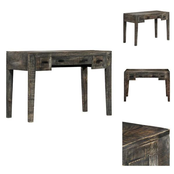 Vidaxl Scrivania Nera 110×50×75 Cm In Legno Massiccio Di Mango - Scrivanie-image