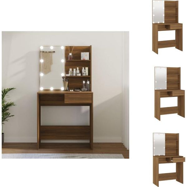 Vidaxl Tavolino Da Toilette Con Led In Rovere Marrone 74,5X40X141 Cm - Tavolini Da Toilette-image