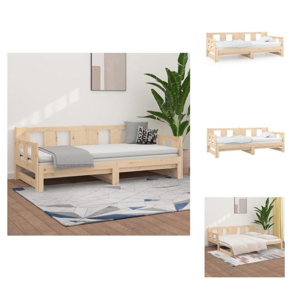 Vidaxl Letto Da Giorno Allungabile In Pino Massiccio 2X(90X190) Cm - Letti E Strutture Letto-image