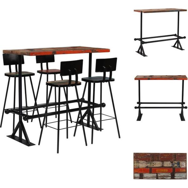 Vidaxl Set Da Bar 5 Pezzi In Legno Massiccio Antico Multicolore - Set Da Pranzo-image