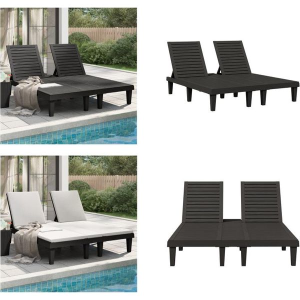 Vidaxl Lettino Da Sole Doppio Nero 155X138X83 Cm In Polipropilene - Lettino Da Sole - Lettino Da Sole - Lettino Da Giorno-image