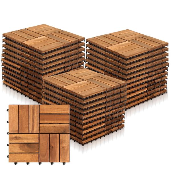 Yakimz Piastrelle In Legno 33X 3M² Piastrelle Per Terrazze In Legno Di Acacia Click Tiles 30X30Cm Giardino Balcone Mosaico-image