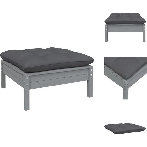 Vidaxl Sgabello Da Giardino Con Cuscino In Legno Massiccio Di Pino Grigio - Elementi Per Divani Da Giardino-image