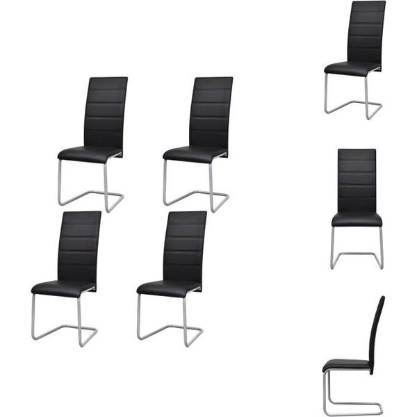 Vidaxl Sedia Cantilever 4 Pezzi In Pelle Finta Nera - Sedie Da Pranzo-image