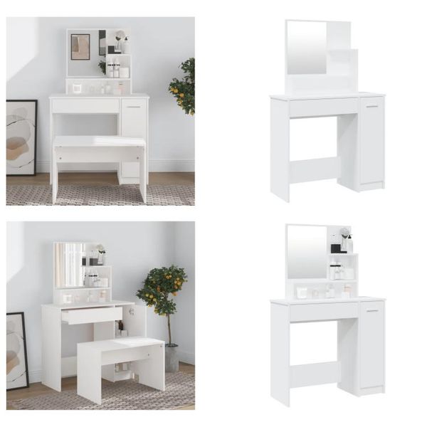 Vidaxl Tavolo Da Toilette Con Specchio Bianco 86,5X35X136 Cm - Tavolo Da Toilette - Tavolo Da Trucco - Tavolo Cosmetico - Tavolo Da Toilette-image