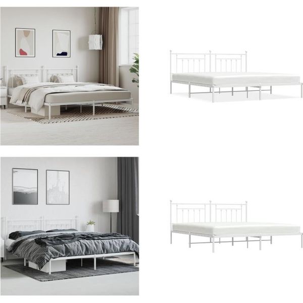 Vidaxl Struttura Letto Con Testata In Metallo Bianco 200X200 Cm - Struttura Letto - Cornici Letto - Struttura Letto - Letto-image