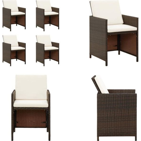 Vidaxl Sedie Da Giardino Con Cuscino 4 Pz. Poly Rattan Brown - Sedia Da Giardino - Sedie Da Giardino - Poltrona Da Giardino - Sedia Da Pranzo-image