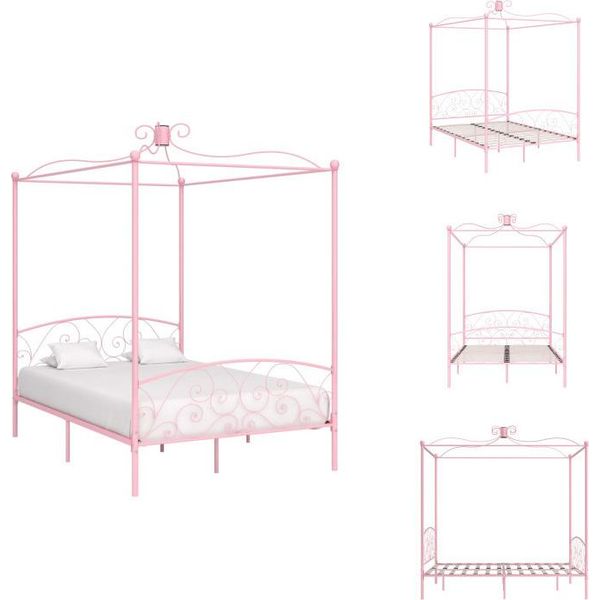 Vidaxl Struttura Letto A Baldacchino In Metallo Rosa 140 X 200 Cm - Letti E Strutture Letto-image