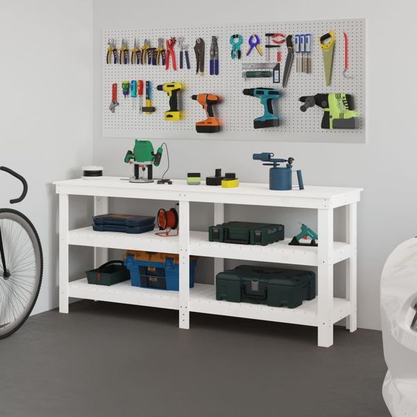 The Living Store Banco Da Lavoro Bianco 181X50X80 Cm In Legno Di Pino Massiccio-image