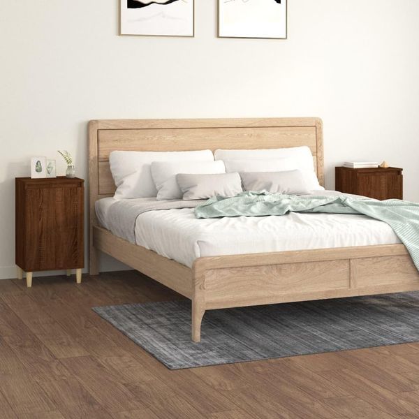 The Living Store Comodini 2 Pz. Materiale In Legno Effetto Rovere Marrone 40X35X70 Cm-image