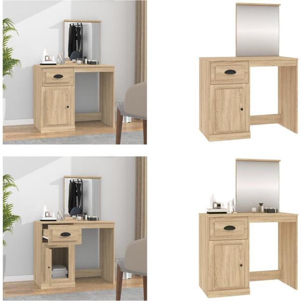 Vidaxl Tavolo Da Toilette Con Specchio In Rovere Sonoma 90X50X132,5 Cm - Tavolo Da Toilette - Tavoli Da Toilette - Tavoli Cosmetici - Tavoli Cosmetici-image