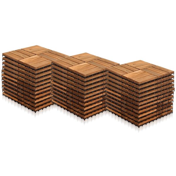 Tolletour Piastrelle In Legno 33X 3M² Piastrelle Per Terrazze In Legno Di Acacia Piastrelle Click 30X30Cm Giardino Balcone Mosaico-image