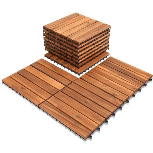 Jopassy Set Di 44 Piastrelle In Legno Acacia 4M² Piastrelle Per Patio Piastrelle A Scatto Mosaico Classico 30X30Cm-image