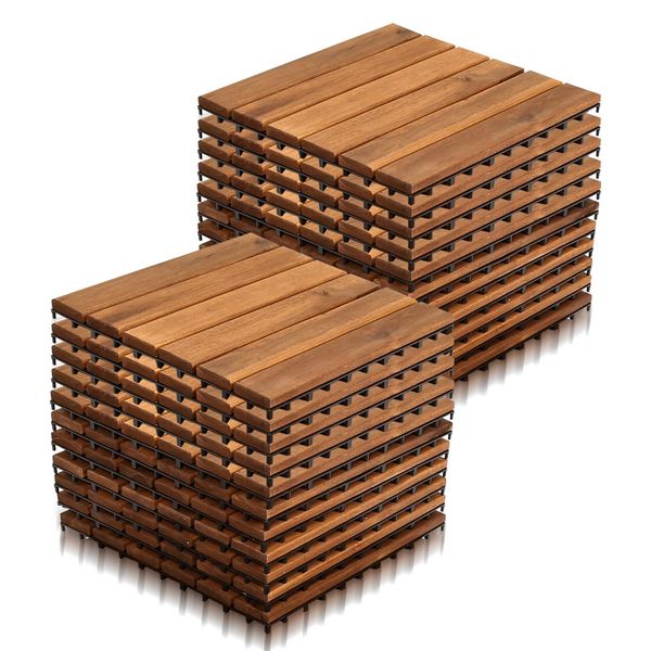 Tolletour Set Di 22 Piastrelle In Legno Acacia 2M² Piastrelle Per Patio Click Tiles Mosaico Classico 30X30Cm-image