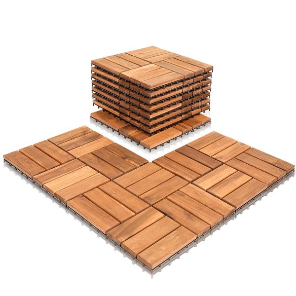 Jopassy Piastrelle In Legno 22X 2M² Piastrelle Per Terrazze In Legno Di Acacia Piastrelle Click 30X30Cm Giardino Balcone Mosaico-image