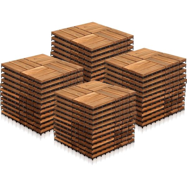 Tolletour Piastrelle In Legno 44X 4M² Piastrelle Per Terrazze In Legno Di Acacia Piastrelle Click 30X30Cm Giardino Balcone Mosaico-image