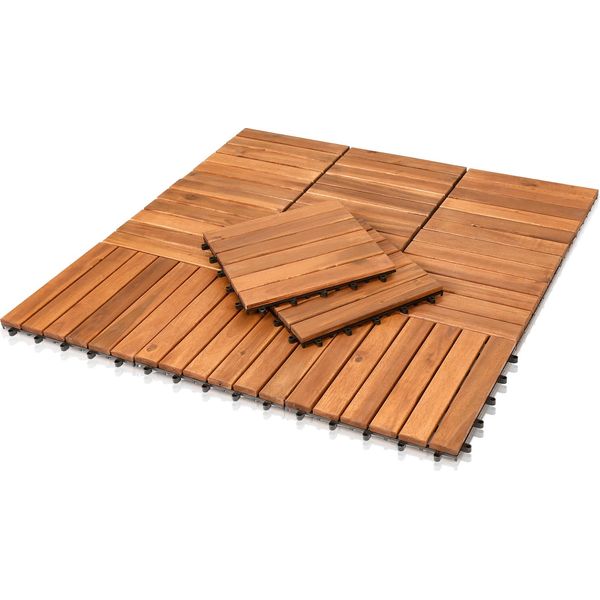 Jopassy Set Di 55 Piastrelle In Legno Acacia 5M² Piastrelle Per Patio Piastrelle A Scatto Mosaico Classico 30X30Cm-image