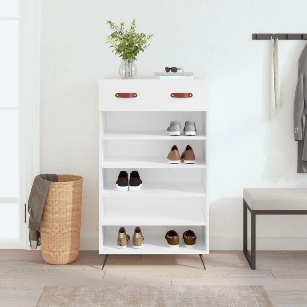 The Living Store Scarpiera Bianca 60X35X105 Cm Materiale In Legno-image