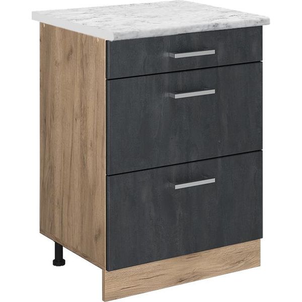 Vicco Mobiletto Base Per Cucina R-Line, 60 Cm Pl Marmo, Calcestruzzo Nero/Quercia Dorata-image