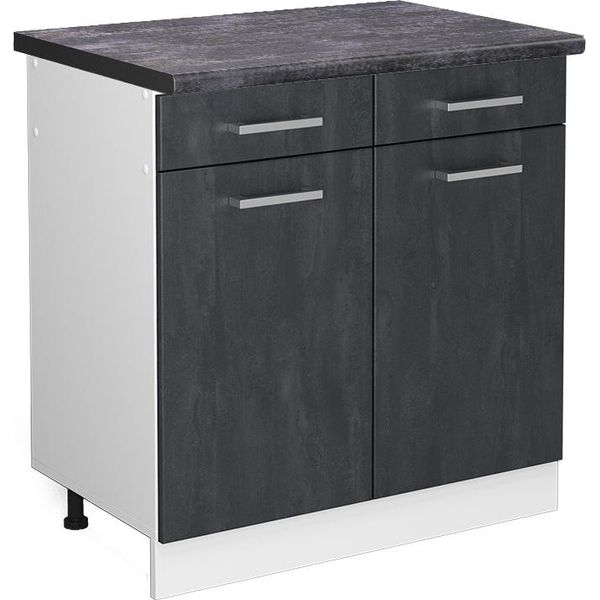 Vicco Mobiletto Base Per Cucina R-Line, 80 Cm Pl Antracite, Calcestruzzo Nero/Bianco-image