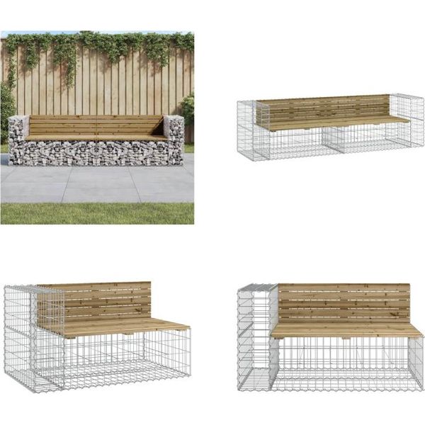 Vidaxl Panca Da Giardino Gabion 244X71X65,5 Cm In Legno Di Pino Impregnato - Panca Da Giardino - Panche Da Giardino - Panca Da Esterno - Panca Da Esterno-image