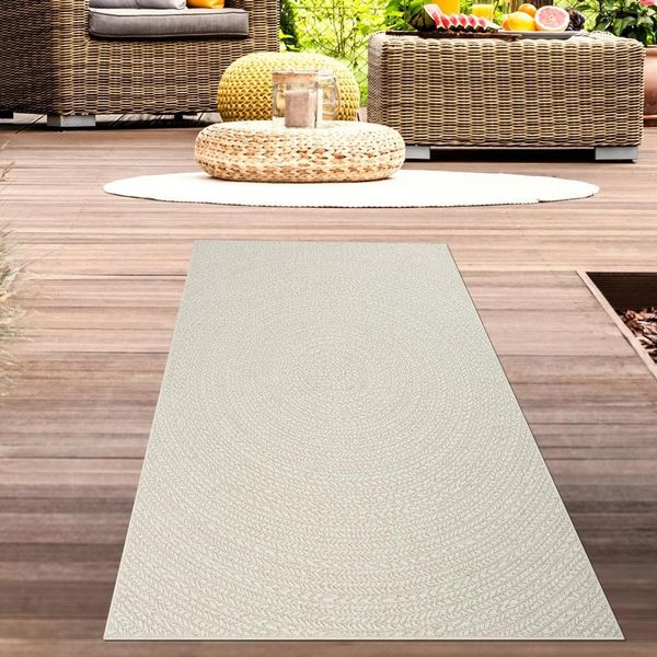 Tappeto Per Esterni Resistente Alle Intemperie Con Motivo A Cerchi In Color Crema Dimensioni - 80 X 250 Cm-image