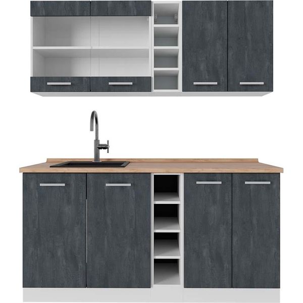 Vicco Cucina Completa R-Line, 160 Cm Pt Rovere, Nero Cemento/Bianco-image