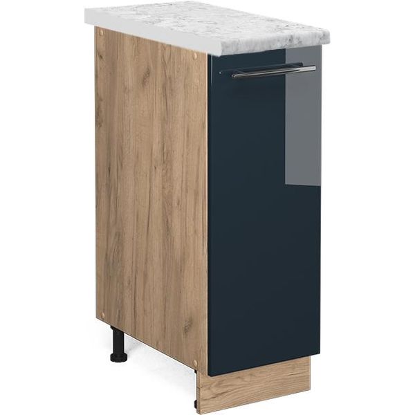 Vicco Armadio Cucina Dispensa Alto Fame-Line, 30 Cm , Pt Marmo, Blu Scuro Lucido/Quercia Dorata-image