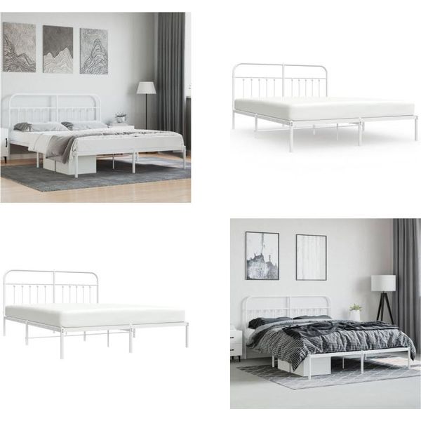 Vidaxl Struttura Letto Con Testata In Metallo Bianco 180X200 Cm - Struttura Letto - Cornici Letto - Struttura Letto - Letto-image