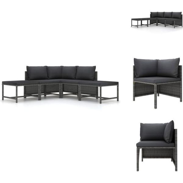 Vidaxl Set Di Divani Da Giardino 5 Pezzi Con Cuscini In Poly Rattan Grigio - Elementi Per Divani Da Giardino-image