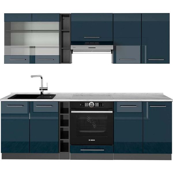 Vicco Cucina Componibile Fame-Line, 235 Cm , Pt Marmo, Blu Scuro Lucido/Antracite-image