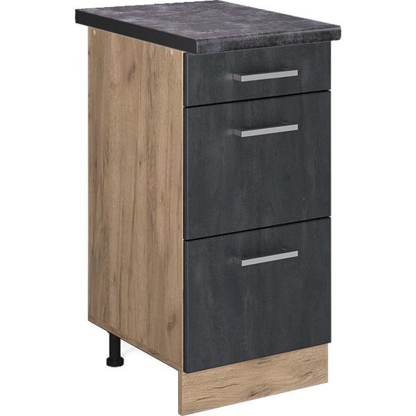 Vicco Mobiletto Base Per Cucina R-Line, 40 Cm Pl Antracite, Calcestruzzo Nero/Quercia Dorata-image