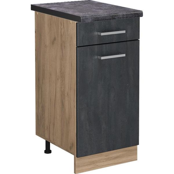 Vicco Mobiletto Base Per Cucina R-Line, 40 Cm Pl Antracite, Calcestruzzo Nero/Quercia Dorata-image