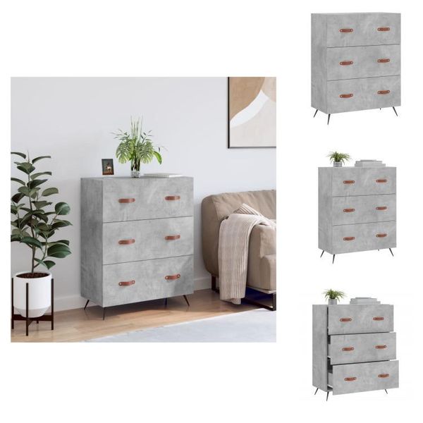 Vidaxl Cassettiera Grigio Cemento 69,5X34X90 Cm Materiale A Base Di Legno - Cassettiere-image
