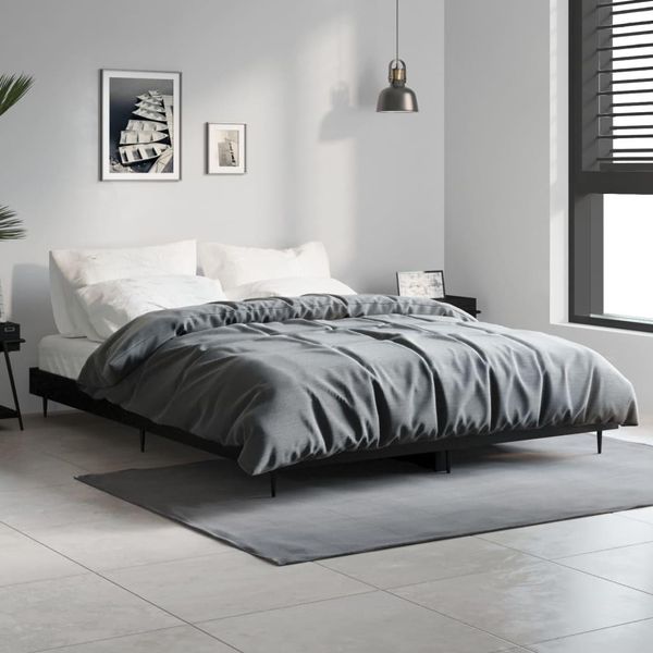The Living Store Struttura Letto Nera 140X190 Cm In Materiale Ligneo-image