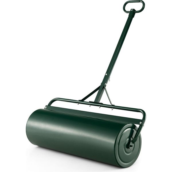 Costway Rullo Per Prato In Metallo 63 L, Larghezza Di Lavoro 90 Cm Rullo A Mano Con Manico, Riempibile Con Acqua/Sabbia, Rullo Da Giardino Pesante Rullo Per Erba A Tamburo Verde-image