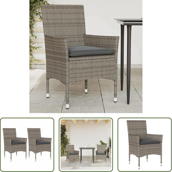 The Living Store Sedie Da Giardino Con Cuscino 2 Pz. Poli Rattan Grigio-image