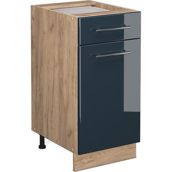 Vicco Mobiletto Base Per Cucina Fame-Line, 40 Cm Senza Piano Di Lavoro, Blu Scuro Lucido/Quercia Dorata-image
